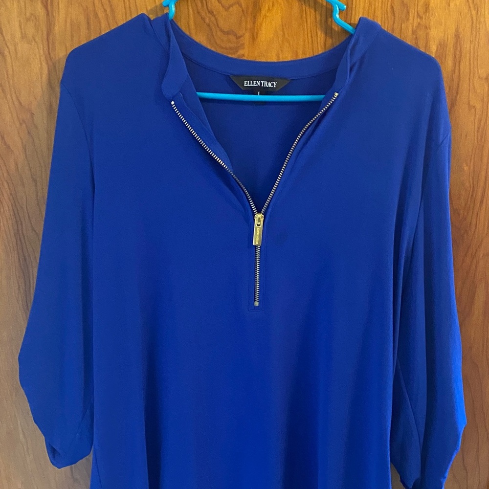 Ellen Tracy Royal Blue Zip-Up Blouse